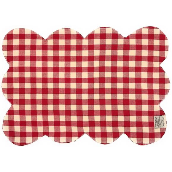 Set of 4 Summers Edge Placemat Set Red Blue Tan Country Picnic Scalloped Striped - Picture 4 of 12